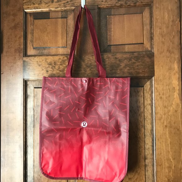 New, Never Used - Lululemon Ombre Red Logo Reusable Shopping Tote w/Snap Close - Picture 1 of 7